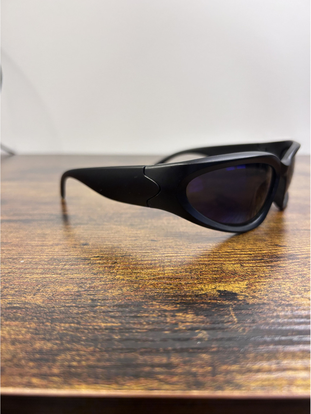 Black Wraparound Sunglasses with Blue Lenses